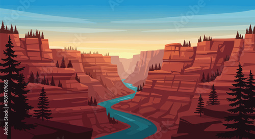 Grand Canyon Landscape at Sunset - Pixel Art Style