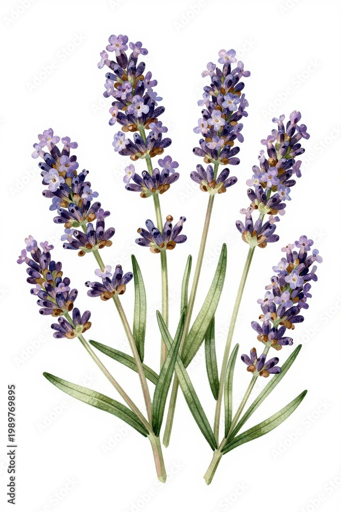 Fototapeta premium Lavender Flowers in Watercolor Botanical Illustration