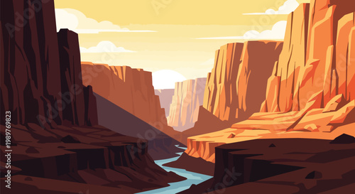 Pixel Art Grand Canyon Landscape with River and Sunset Sky