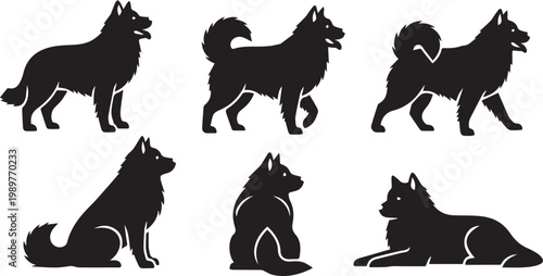 Siberian Husky and Alaskan Malamute Silhouette Icon Set