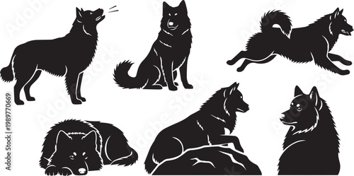 Husky and Wolf Silhouette Vector Set - Wild Dog Poses