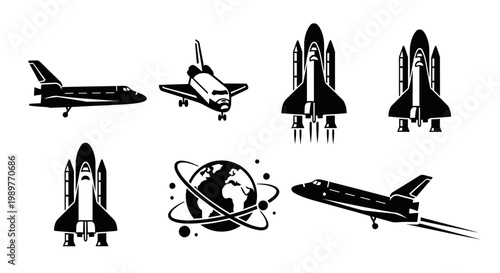Space Shuttle Collection: Orbit, Launch, Earth View, and Travel Icons