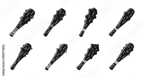 Collection of Ancient Wooden Clubs, Primitive Weapons, Stone Age Tools