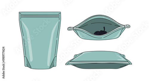A set of three teal colored collapsible silicone cup illustrations