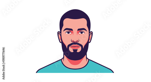 A minimalist vector illustration of a man with a beard and mustache