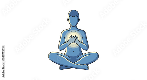 A serene woman meditating in a peaceful yoga pose with hands on heart