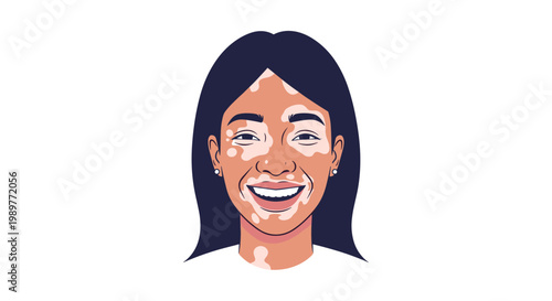 A smiling woman with face cream applied in a vector graphic illustration