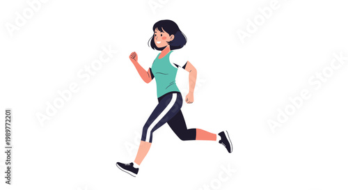 A cartoon woman running in athletic wear with a determined expression