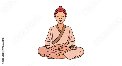 A serene Buddhist monk meditating in a peaceful and calm environment