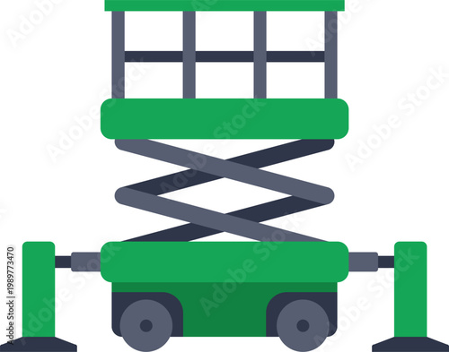 Scissor lift icon elevating tools and personnel for construction and maintenance