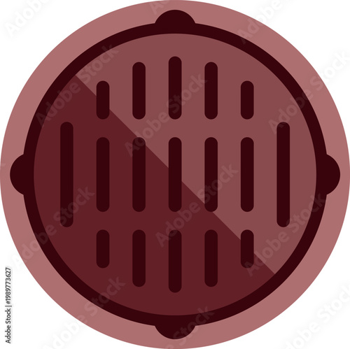 Round manhole cover showing urban utility and sewer access