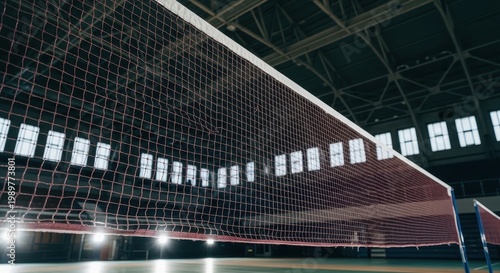 Indoor Volleyball Net with Low Angle View in Sports Facility