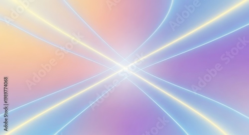 Glowing neon light beams intersect over a soft gradient background
