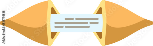 Fortune cookie broken open, showing a blank message slip for predictions