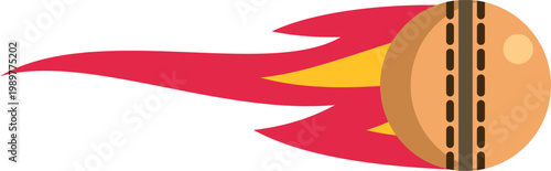 Cricket ball icon illustrating fast motion, energy, and power in a flat design