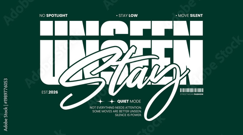 Stylish minimal typography for urban fashion and streetwear design.
Great for clothing prints, oversized apparel, and casual outfits.
Clean and contemporary visual concept.