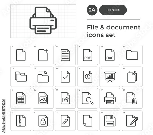 Outline Minimalist File and Document Icon Set for Web Interface Application Management System