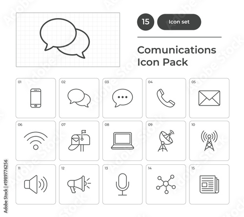 Simple Outline Communication Icon Pack with Gadgets and Tools Set