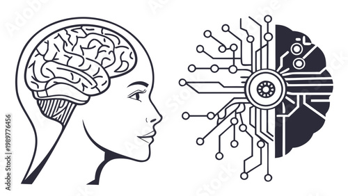 Human Brain Artificial Intelligence Circuit Concept Vector