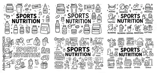 Sports nutrition doodles for active lifestyles