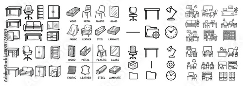 Office furniture doodles collection