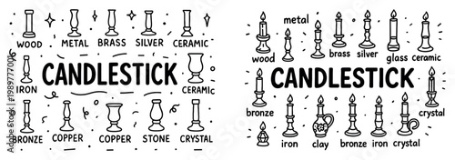 Candlestick icons with wood and metal outline