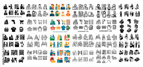 Supermarket jobs icon set