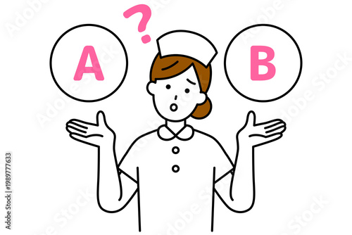 AとBの選択肢を迷っている女性看護師