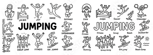 Activity icons with jumping figure and group outline