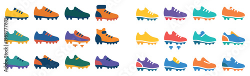 Sports icons with shoe boot cleat colorful flat