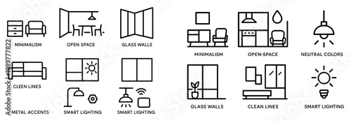 Interior icons with sofa lamp window minimal