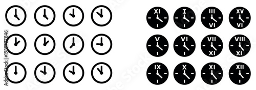 Time icons with clock face hand minimal