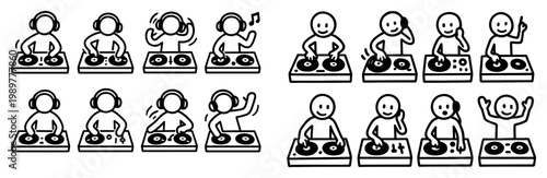 Music icons with dj turntable and headphones outline