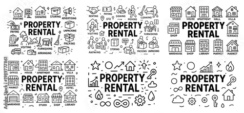 Property rental icons for real estate and leasing