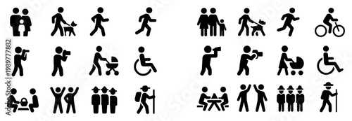 Community icons with family stroller wheelchair solid