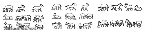 Line art animals with various poses