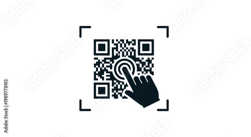 Hand clicking on QR code symbol.