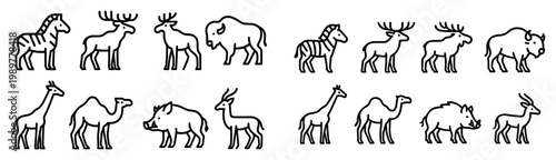 Wildlife icons with zebra deer bison outline