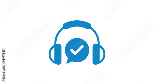Headphones with Checkmark Speech Bubble.