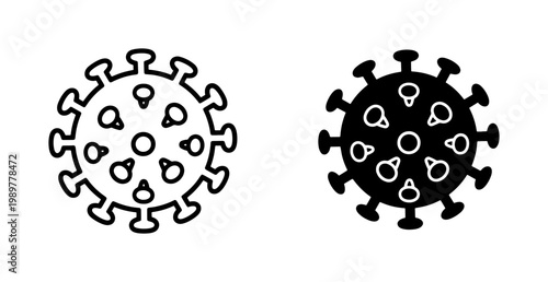 Coronavirus vector icon set, black and white covid-19 virus cell symbols, medical microbiology bacteria illustration for healthcare infographics