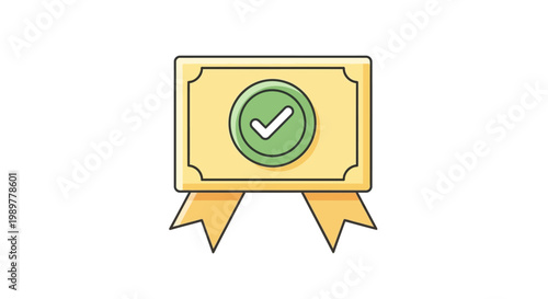 Green Checkmark on Gold Ribbon Badge.