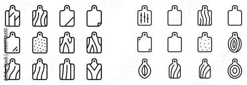 Kitchen icons with cutting board grain outline