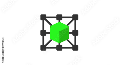 Green cube in black framework structure.
