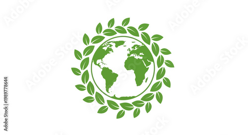 Green Earth Globe with Leaves.