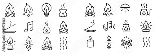 Flame icons with candle incense smoke minimal