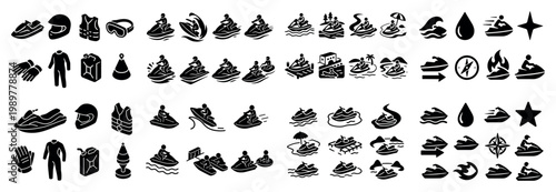 Jet ski icons collection in black