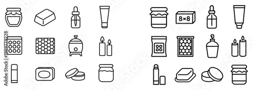 Beauty icons with jar dropper tube outline