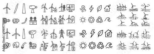Wind energy and power icons collection