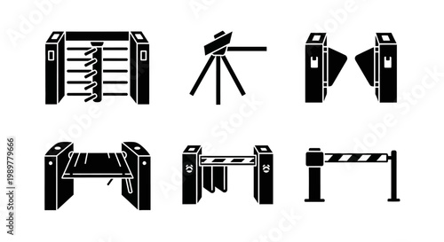 Access Control Systems Icons: Turnstiles, Barriers, Gates, Security Checkpoints