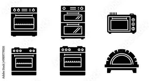 Collection of Oven Icons: Stove, Double Oven, Microwave, Pizza Oven, Range
